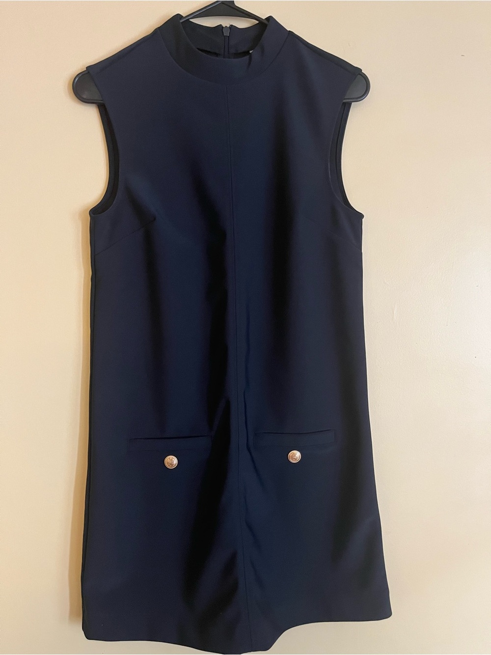 H&M Navy Sleeveless Shift Dress with Gold Button Accents